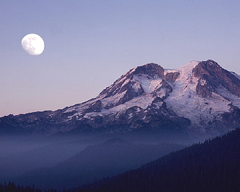 Blue mountain, nature, moon, field, mountain HD wallpaper
