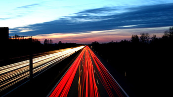 Cities, Sky, Night, Shine, Light, Road, Movement, Traffic HD wallpaper