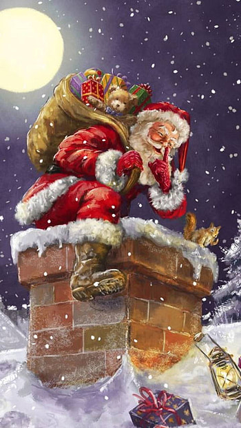 Santa Going Down the Chimney, Santa, holiday, Christmas HD phone wallpaper