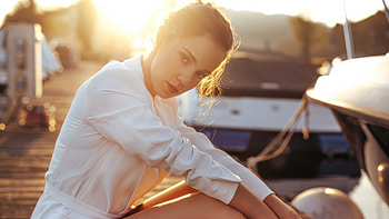 Girl In White Dress Marina Dock, girl, white, dress, dock, girls, model HD wallpaper