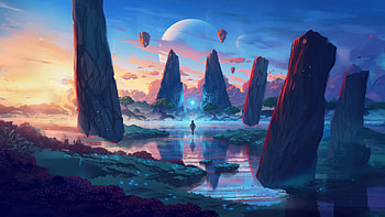 Fantasy Planet Paradise Adventure, fantasy, planet, adventure, stones, sky, cloud, artist, art, digital-art, artwork HD wallpaper