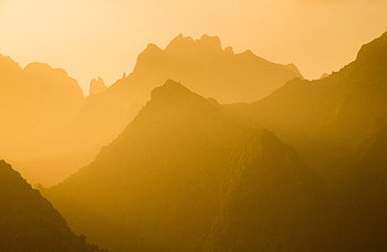 Golden Sunrise Silhouettes — Mountain, Yellow, Landscape, Mountain, Silhouette, Sunlight HD wallpaper