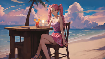 Relaxing In Paradise, artist, artwork, art, digital-art, ai, anime-girl, anime, deviantart HD wallpaper