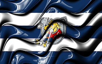Barrie Colts flag, , blue and white 3D waves, OHL, canadian hockey team, Barrie Colts logo, hockey, Barrie Colts, Canada HD wallpaper