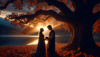 Sunset Romance Under the Autumn Tree -, Romantic, romance, Autumn, silhouette HD wallpaper