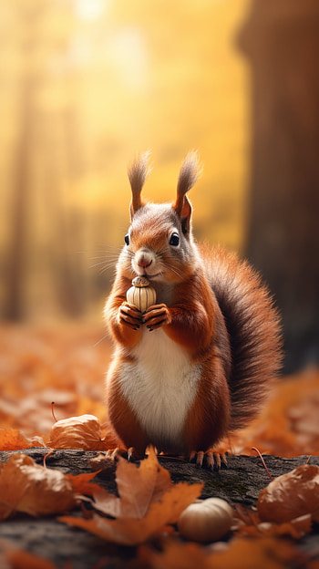 Squirrel in Autumn Forest , fall, leaf, sunbeam, Animal, squirrel HD phone wallpaper