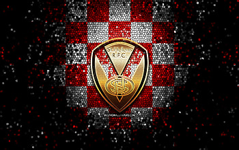 St Helens FC, glitter logo, SLE, red white checkered background, rugby, english rugby club, St Helens FC logo, mosaic art HD wallpaper