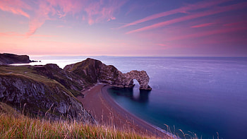 Wonderful view, sea, purple, view, wonderful, amazing, mountain HD wallpaper