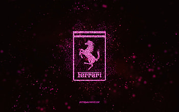 Ferrari glitter logo, , black background, Ferrari logo, pink glitter art, Ferrari, creative art, Ferrari pink glitter logo HD wallpaper