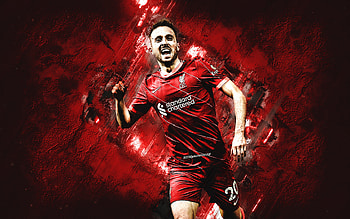Diogo Jota, Liverpool FC, Portuguese football player, red stone background, Premier League, England, football, grunge art HD wallpaper