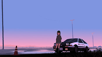 Initial D Trueno Anime Police Girl , anime-girl, anime, artist, artwork, digital-art, artstation HD wallpaper