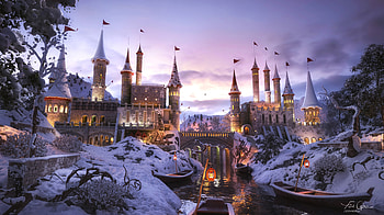 Art, Winter, Rivers, Lock, Building HD wallpaper