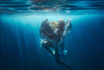 Poseidon Angel, wings, digital, art, underwater, girl HD wallpaper