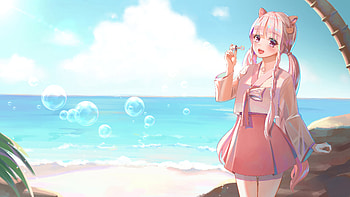 Anime Girl Blowing Bubbles, anime-girl, anime, artist, artwork, digital-art HD wallpaper