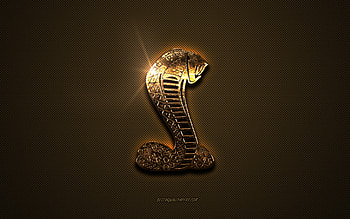 Shelby golden logo, artwork, brown metal background, Shelby emblem, Shelby logo, brands, Shelby HD wallpaper