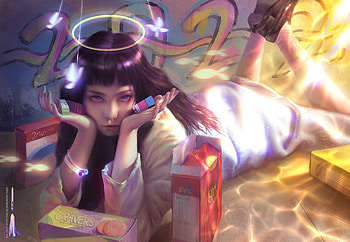 Angel, frumusete, limingbaixing, fantasy, art, brunette, girl HD wallpaper