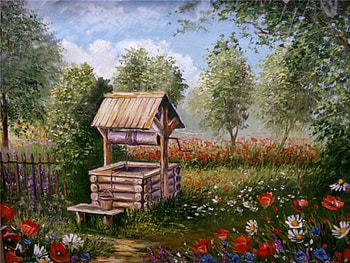 WISHING WELL, FLOWER, GARDEN, WELL, WISHING, PAINTING HD wallpaper