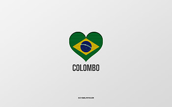 I Love Colombo, Brazilian cities, Day of Colombo, gray background, Colombo, Brazil, Brazilian flag heart, favorite cities, Love Colombo HD wallpaper