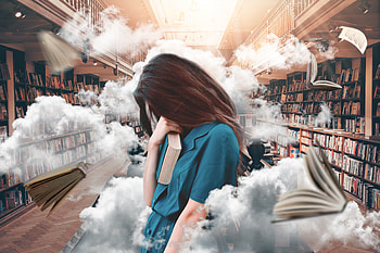 Girl In Library, girl, library, graphy, hop, clouds HD wallpaper