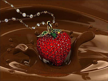 Beautiful red strawberry heart, chocolates, strawberry heart, red, necklace, beautiful HD wallpaper