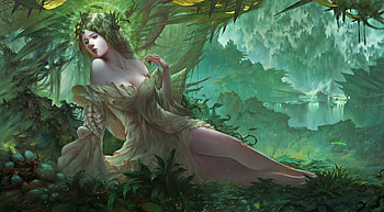 Elf girl, kakathy, fantasy, art, girl, luminos, forest, elf HD wallpaper