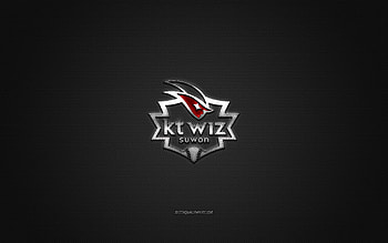 KT Wiz Suwon, South Korean baseball club, KBO League, red logo, gray carbon fiber background, baseball, Suwon, South Korea, KT Wiz Suwon logo HD wallpaper