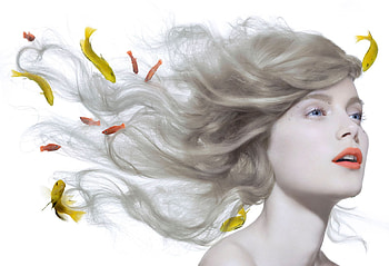 Pisces Girl, golden, pisces, yellow, fish, girl, water, hair, beauty HD wallpaper