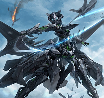Mecha girl, sword, anime, mecha, black armor, jets, girl HD wallpaper