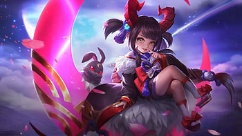 Chang'e, blue, change, cute, girl, goddess, dark, bunny, pink, fantasy, moon, league of legends, game, chang e, luna, lol HD wallpaper