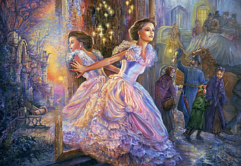 Alternative Reality, castle, people, princess, painting, reflection, girl HD wallpaper