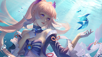 Purple Eyes Sangonomiya Kokomi Underwater Genshin Impact HD wallpaper