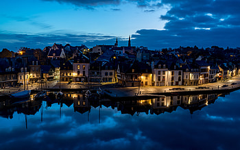 Canal, night graphy, water, homes HD wallpaper