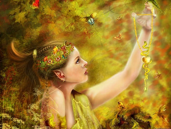 Golden Dream, birds, blonde, fantasy, nature, woman HD wallpaper