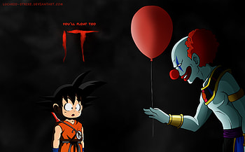 Goku Meets Pennyswise, goku, anime, pennywise, clown, artist, artwork, digital-art, deviantart, it HD wallpaper