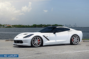2015-Corvette-C7-Stingray, Bowtie, White, GM, Custom Wheels HD wallpaper