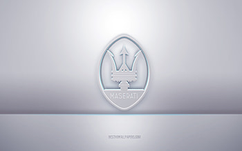 Maserati 3d white logo, gray background, Maserati logo, creative 3d art, Maserati, 3d emblem HD wallpaper