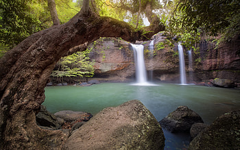 Waterfall, flow, water, time lapse HD wallpaper