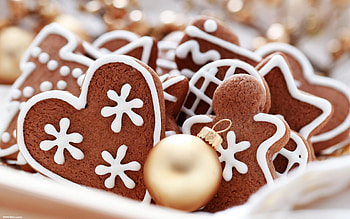 Gold and Ginger, white icing, 1920x1200, holiday, christmas, decorations, heart, cookies HD wallpaper