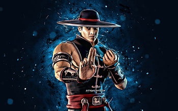 Kung Lao, , blue neon lights, Mortal Kombat Mobile, fighting games, MK Mobile, creative, Mortal Kombat, Kung Lao Mortal Kombat HD wallpaper