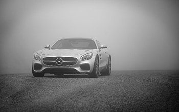 Mercedes-Benz AMG GTS, luxury supercar, silver sports coupe, fog, silver AMG GTS, German sports cars, Mercedes-Benz HD wallpaper