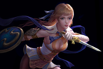 Fantasy girl, fantasy, art, shield, derrick song, girl, warrior HD wallpaper