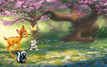 bambi, trees, forest, flower HD wallpaper