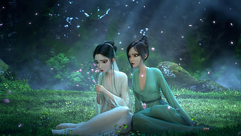 Green Snake, landscape, snake, girl, green HD wallpaper