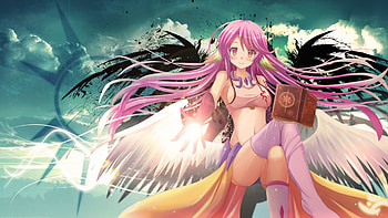 Jibril, long hair, beauty, nice, abstract, wing, anbgel, female, sexy, wings, sweet, hot, girl, beautiful, pink hair, anime girl, book, anime, pretty, light, no game no life, lovely HD wallpaper