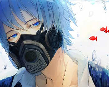 Kaito, sidh, anime, object spring, underwater, vocaloid, gas mask HD wallpaper