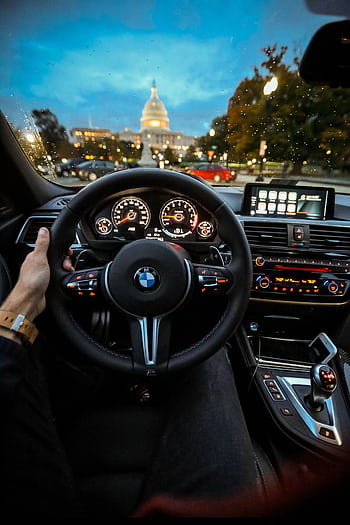 View of the Capitol in Washington DC through the BMW steering wheel during a drive. HD phone wallpaper