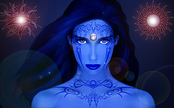 Woman with piercing gaze, blue, ultimate, colorful, awesome, goldfrapp, tattoo, beautiful, woman, shiva, pretty, water, ladytron, ice, future HD wallpaper