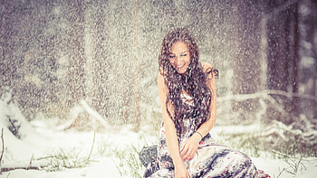 Brunette Girl Snow, brunette, girls, snow HD wallpaper