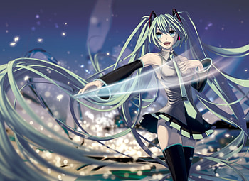 Hatsune Miku, glow, awesome, uniform, artistic, nice, digital, cg, hatsune, aqua eyes, outfit, white, art, twintail, girl, headset, singer, aqua, star, anime girl, anime, pretty, light, virtual, blue, black, song, heads, cute, vocaloid, beauty, miku, music, vocaloids, thighhighs, program, skirt, beautiful, diva, tie, aqua hair, cool, clouds, sky, idol, micro HD wallpaper