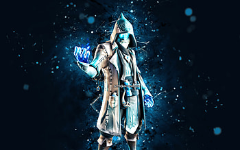 Icewater Castor, , blue neon lights, Fortnite Battle Royale, Fortnite characters, Icewater Castor Skin, Fortnite, Icewater Castor Fortnite HD wallpaper